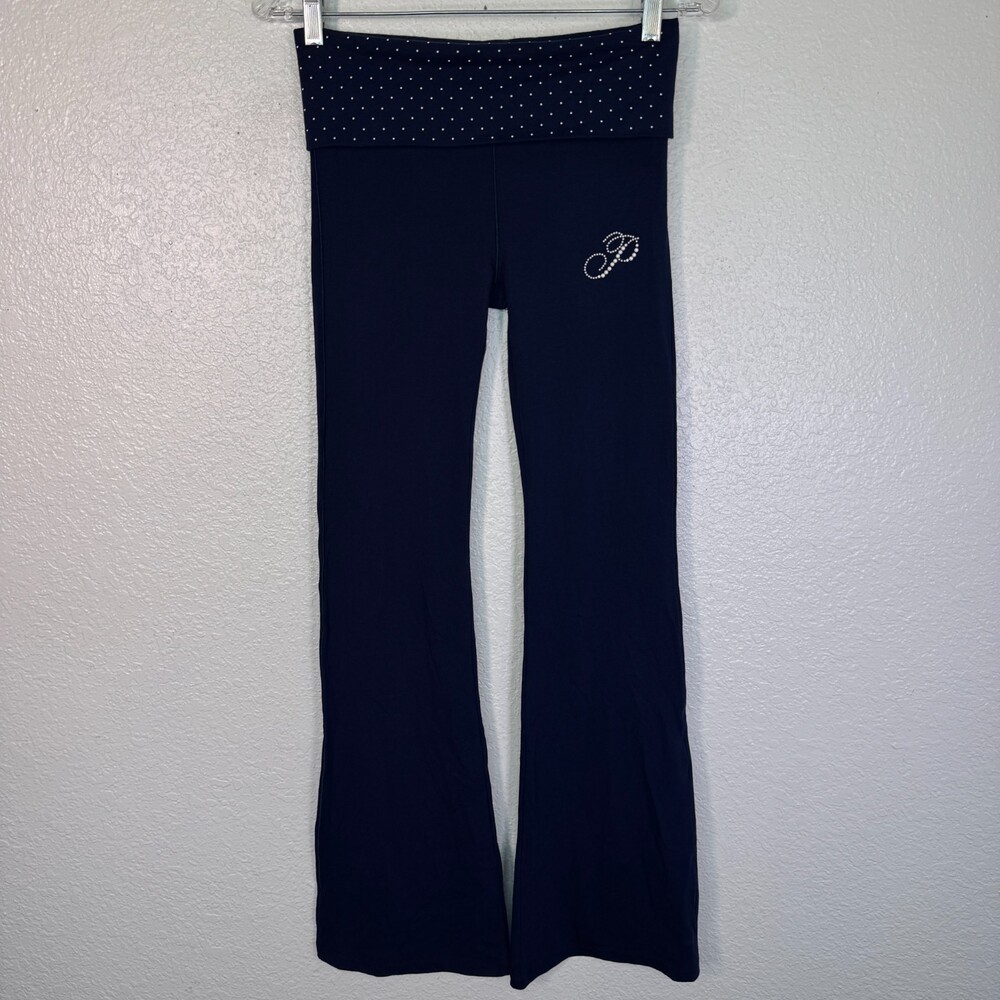 Victorias Secret PINK Pants Womens XS Foldover Flare All Day Cotton Y2K Black